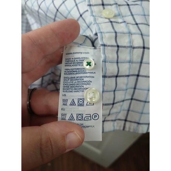 Tommy Hilfiger White Blue Windowpane Long Sleeve Custom Fit Button Shirt. Size M - Picture 7 of 8